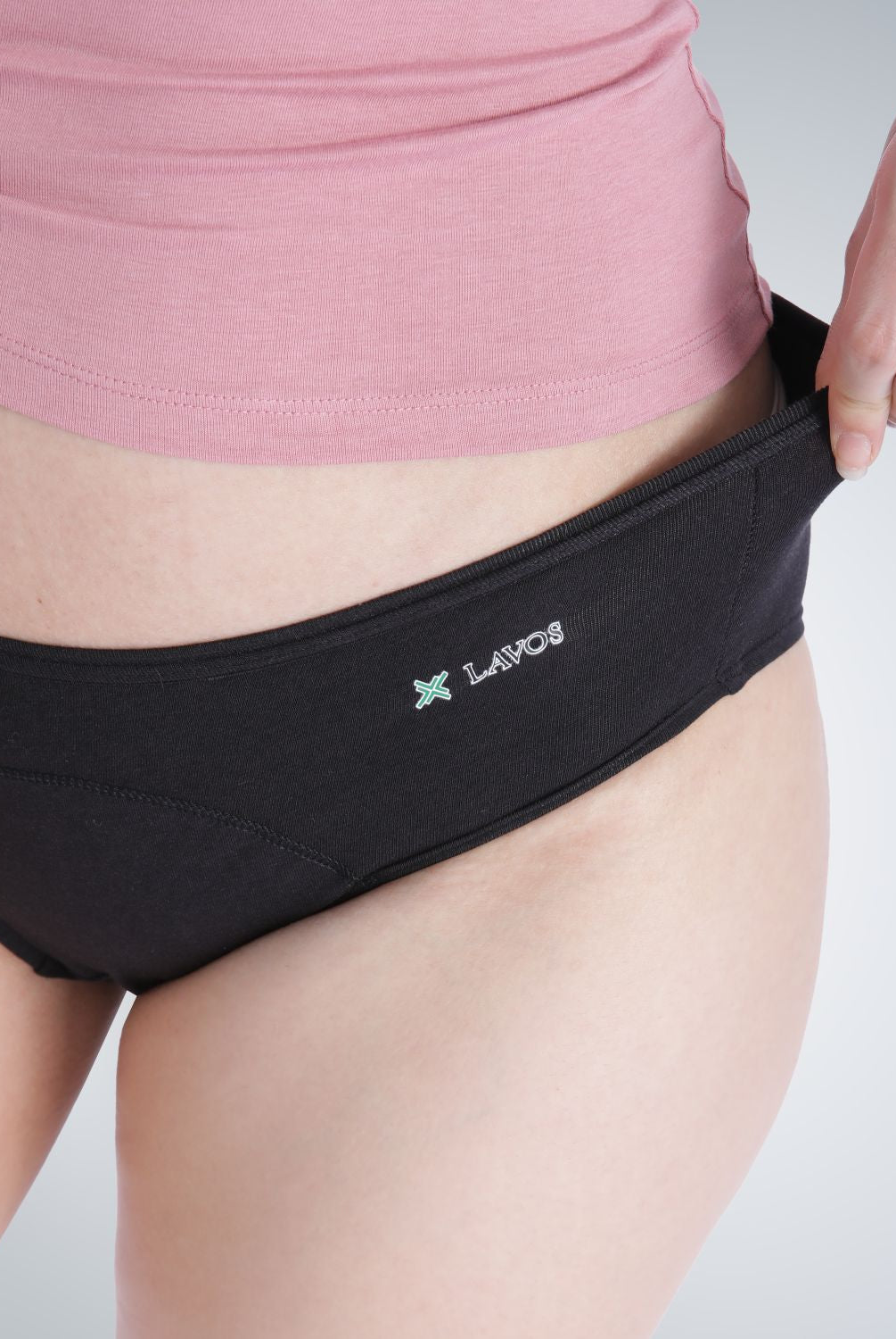 Bamboo Low flow Period Panty for Women's photograph that's made with an innovative bamboo and organic cotton fabric from Lavos Performance, a carbon neutral eco-fashion company. No stain period panty for women • Made from hygienic bamboo fabric • Best reusable period underwear that are antibacterial & odour-resistant • Stain-free • Worry-free • 4-layer protection • Bamboo period panties for women of all age • India's #1 Bamboo Period Panty • Reusable Period Panty