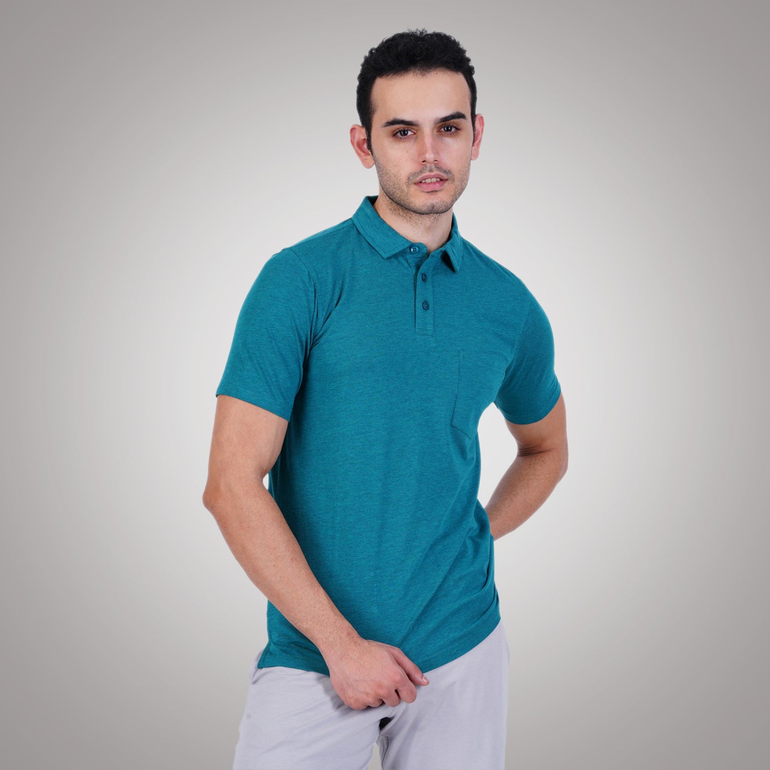 Bamboo Cotton Active Polo for Men's photograph that's made with an innovative bamboo and organic cotton fabric from Lavos Performance, a carbon neutral eco-fashion company.