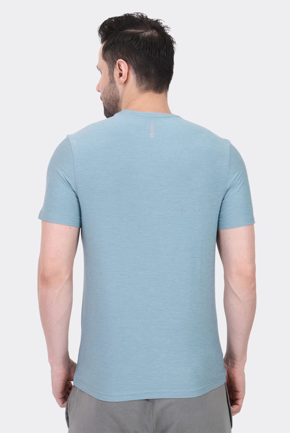 Lavos Men's Airlite Performance T-Shirt in Blue Grass Heather – Back View