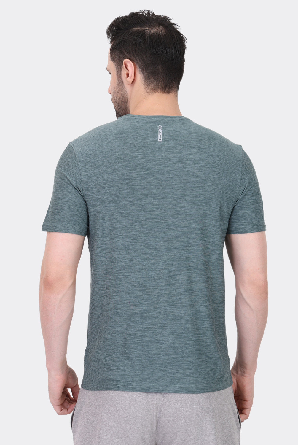 Lavos Men's Airlite Performance T-Shirt in Green Heather – Back View