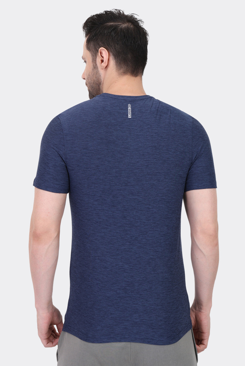 Lavos Men's Airlite Performance T-Shirt in Navy Heather – Back View