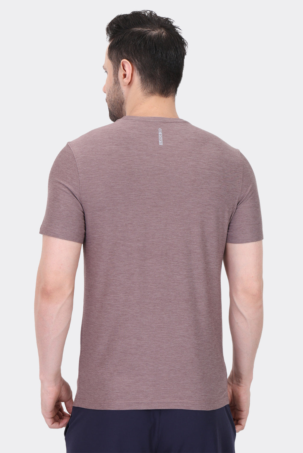 Lavos Men's Airlite Performance T-Shirt in Huckle Berry Heather – Back View