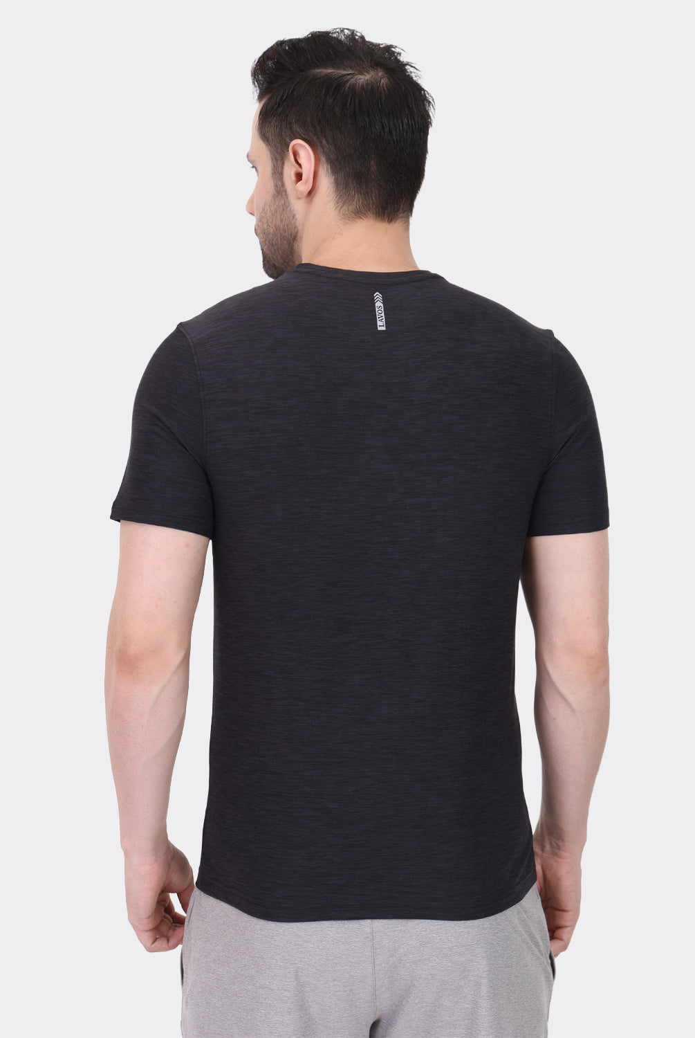 Lavos Men's Airlite Performance T-Shirt in Black Heather – Back View
