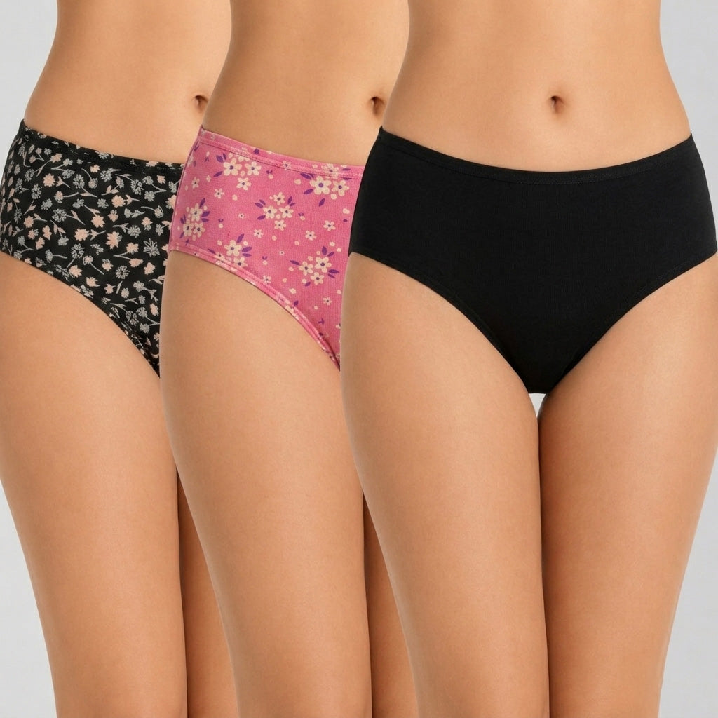 Lavos Women’s Bamboo Modal Mid Waist Hipster – Inner Elastic Comfort (Pack of 3)