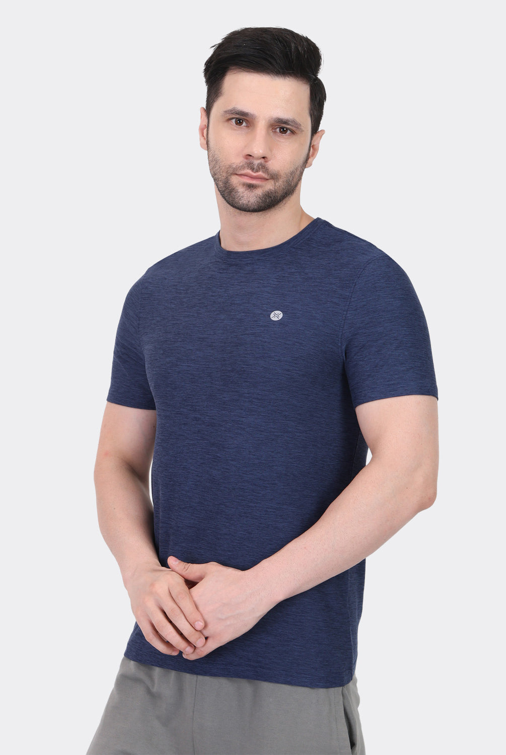 Lavos Men's Airlite Performance T-Shirt in Navy Heather – Front View