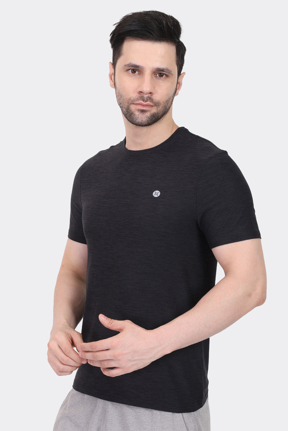 Lavos Men's Airlite Performance T-Shirt in Black Heather – Side View