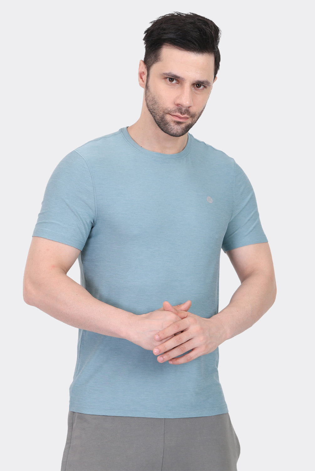Lavos Men's Airlite Performance T-Shirt in Blue Grass Heather – Front View