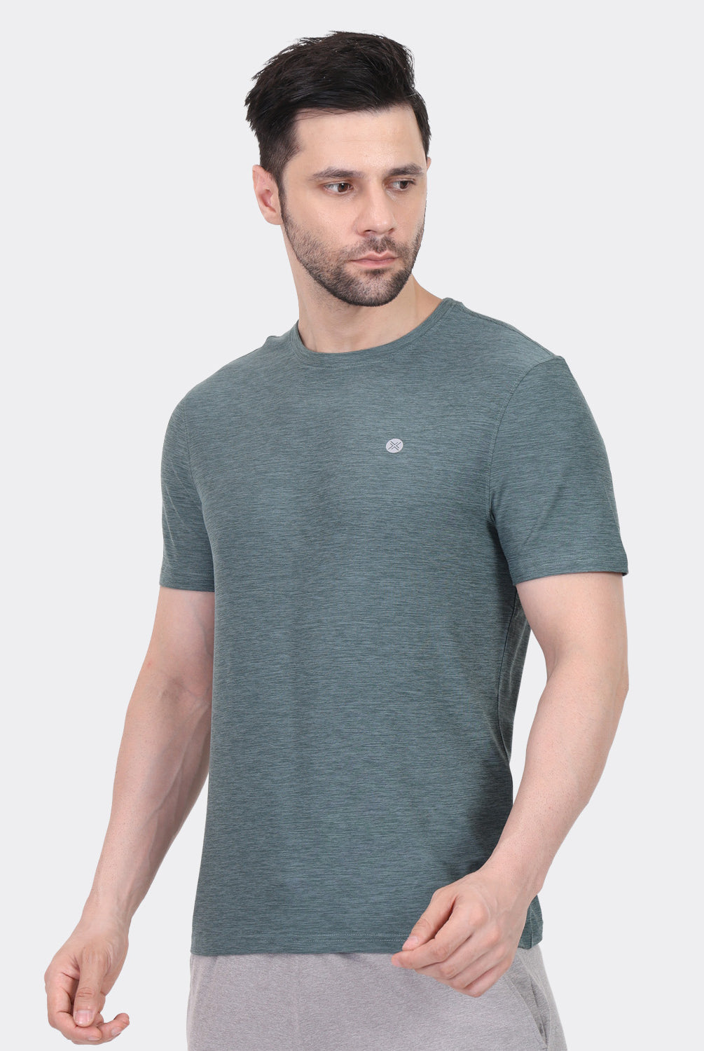 Lavos Men's Airlite Performance T-Shirt in Green Heather – Side View