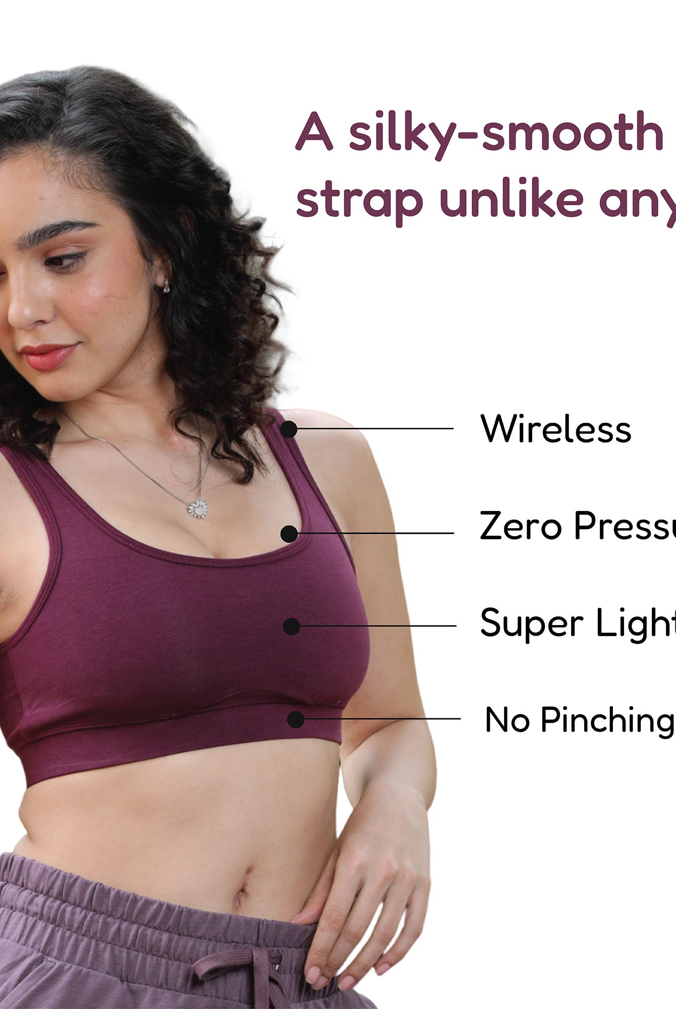 Bamboo Comfort Bra | Sleep Bra | Lounge bra - For Women's photograph that's made with an innovative bamboo and organic cotton fabric from Lavos Performance, a carbon neutral eco-fashion company. Sleep & night bra • made from natural bamboo cotton fabric • India's #1 night wear bra for at home bra comfort • Night wear bra with moisture wicking and breathable fabric • Slip on bra and enjoy a wirefree bra experience • Most comfortable bra that's got bra support • COD • 100% natural fabric