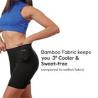 Bamboo Anti-chafing Shorties for ladies & women's photograph that's made with an innovative bamboo and organic cotton fabric from Lavos Performance, a carbon neutral eco-fashion company. Under Dress Woman's Shorty • Made from natural bamboo fabrics • Comfier & functional than regular cotton • Anti chafe Shorty, also known as layering tights • Ultra comfy • Buttery smooth fabric • Sweat wicking & super breathable • Under dress wear for ultimate coverage • Ultimate woman shorty under wear for comfort, style a