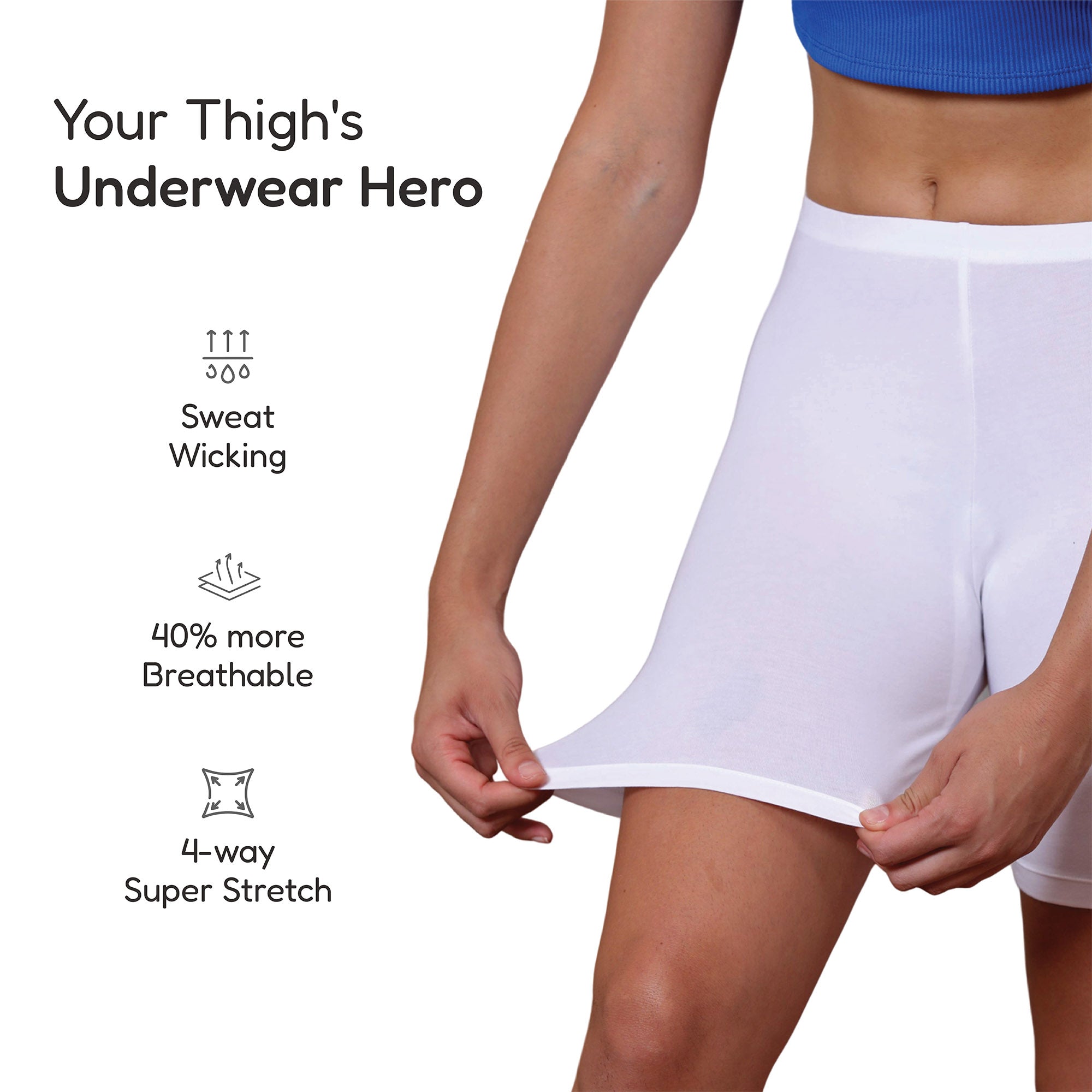 Bamboo Anti-chafing Shorties for ladies & women's photograph that's made with an innovative bamboo and organic cotton fabric from Lavos Performance, a carbon neutral eco-fashion company. Under Dress Woman's Shorty • Made from natural bamboo fabrics • Comfier & functional than regular cotton • Anti chafe Shorty, also known as layering tights • Ultra comfy • Buttery smooth fabric • Sweat wicking & super breathable • Under dress wear for ultimate coverage • Ultimate woman shorty under wear for comfort, style a