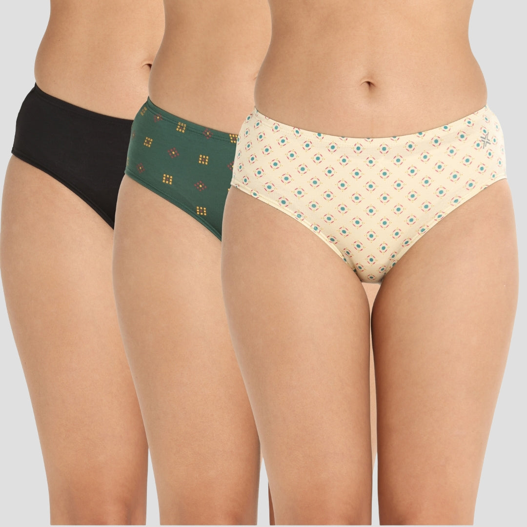 Lavos Women’s Bamboo Modal Mid Waist Hipster – Inner Elastic Comfort (Pack of 3)