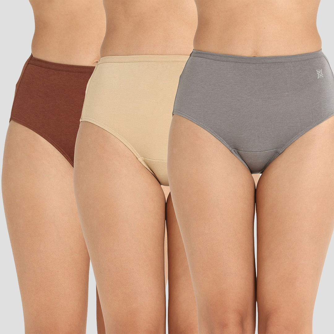 Lavos Women’s High Waist Inner Elastic Hipster – Full Back Coverage Bamboo Comfort (Pack of 3)