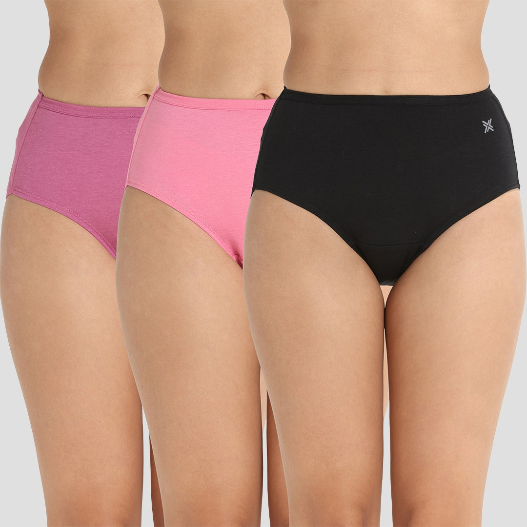 Lavos Women’s High Waist Inner Elastic Hipster – Full Back Coverage Bamboo Comfort (Pack of 3)