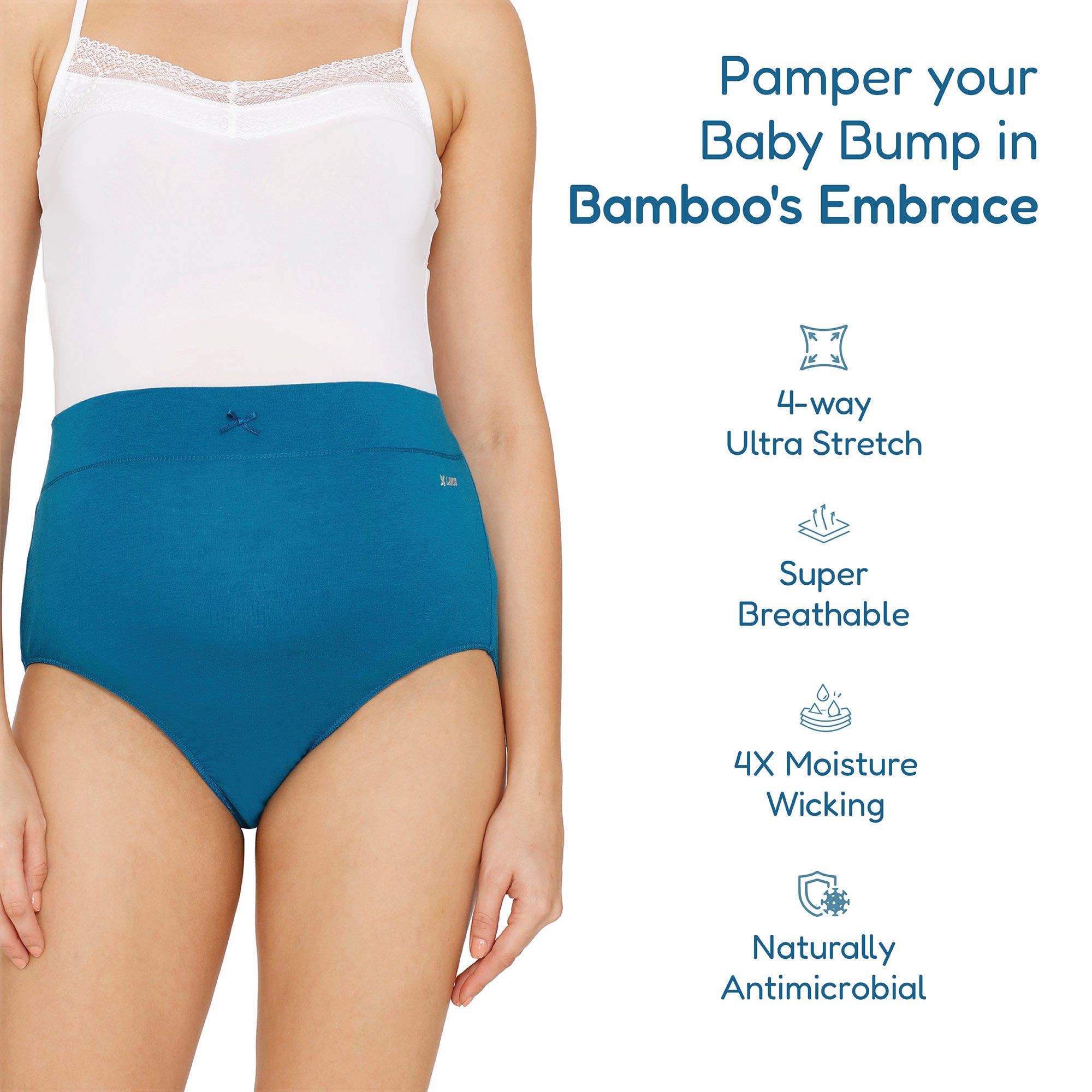 Pregnancy & Maternity Panty | Pregnancy Underwear for C Section's photograph that's made with an innovative bamboo and organic cotton fabric from Lavos Performance, a carbon neutral eco-fashion company. Panties for bump support • Made from silky smooth bamboo fabric • Naturally antibacterial & Sweat wicking bamboo pregnancy panties • Maternity panty with super soft waistband for back support & full coverage • Pregnancy panty for new moms • Free Shipping • COD • India's #1 Bamboo Innerwear Brand