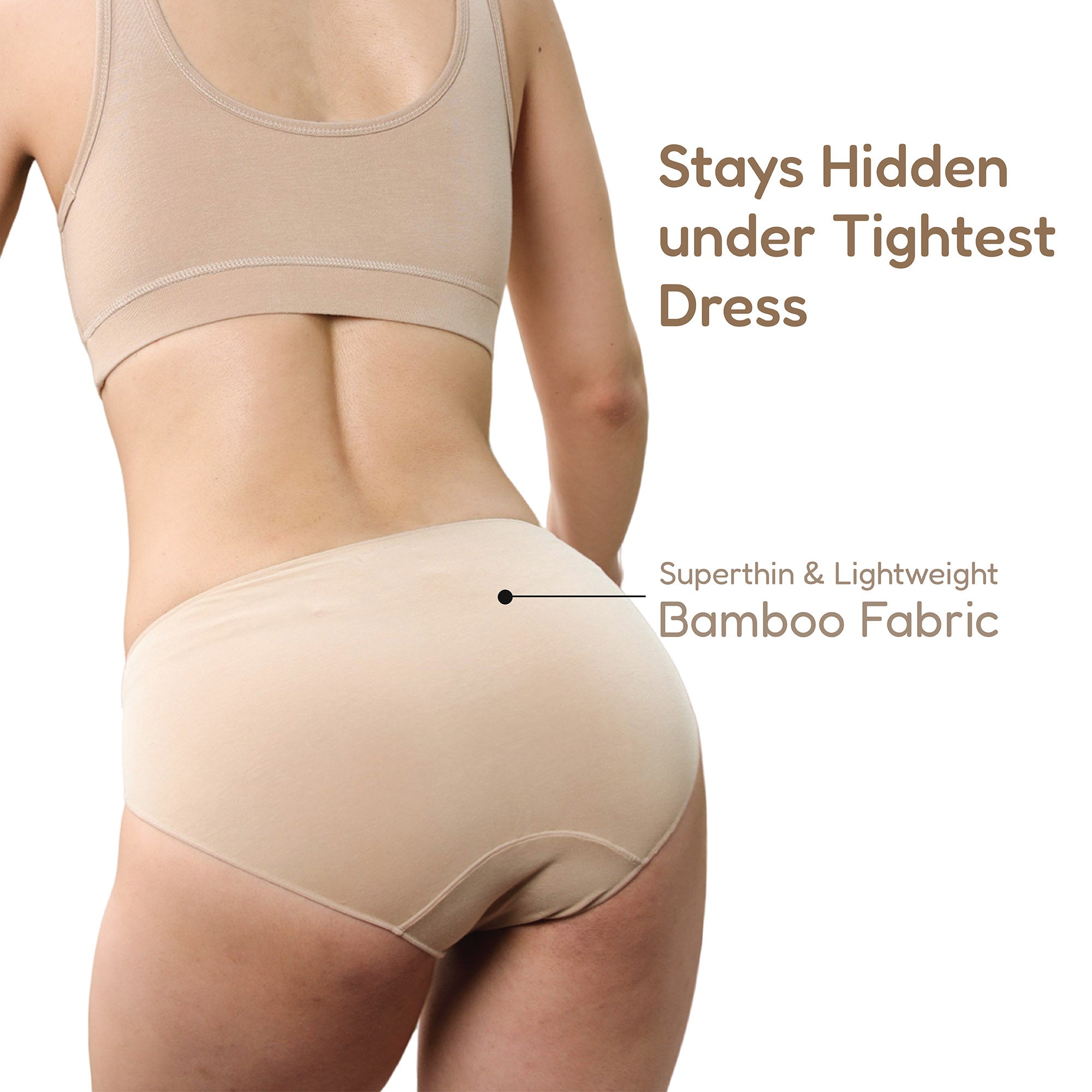 Organic Bamboo No Marks Panty | Invisible Panty Line | for Women's photograph that's made with an innovative bamboo and organic cotton fabric from Lavos Performance, a carbon neutral eco-fashion company. Made from natural bamboo fabric • Underwear that stays invisible under tightest dress • Insinuates curves • Super breathable bamboo fabric makes this underwear women will love • Invisible cotton bamboo panties.
