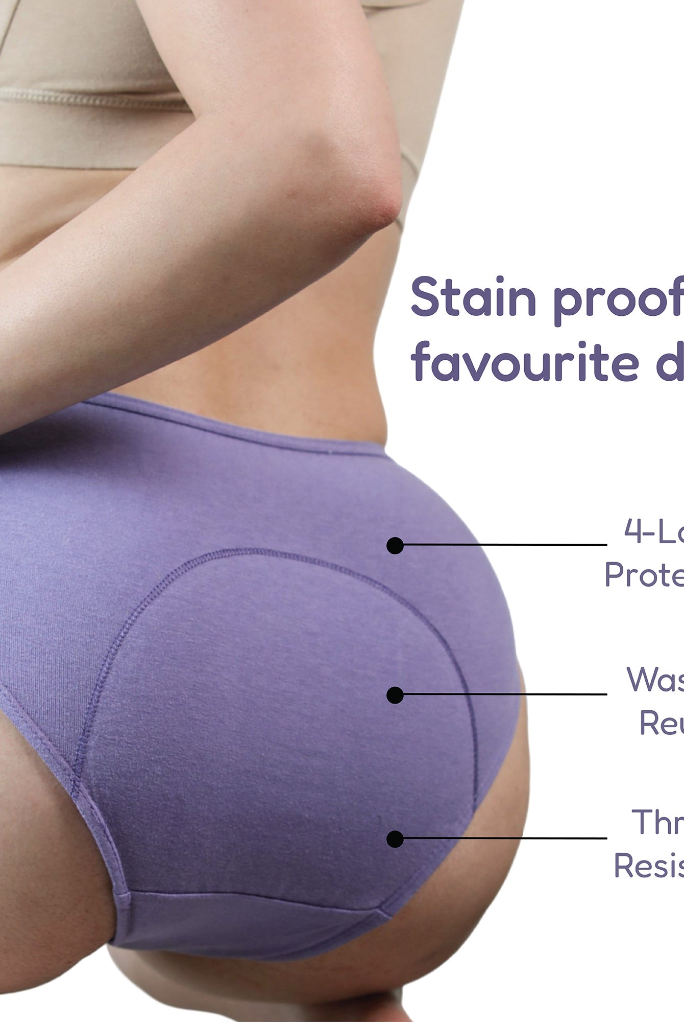 Bamboo Low flow Period Panty for Women's photograph that's made with an innovative bamboo and organic cotton fabric from Lavos Performance, a carbon neutral eco-fashion company. No stain period panty for women • Made from hygienic bamboo fabric • Best reusable period underwear that are antibacterial & odour-resistant • Stain-free • Worry-free • 4-layer protection • Bamboo period panties for women of all age • India's #1 Bamboo Period Panty • Reusable Period Panty