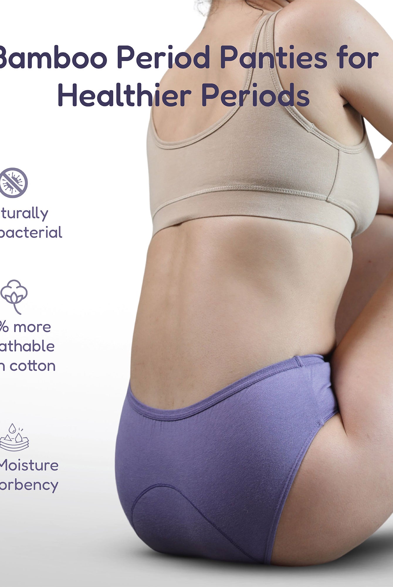 Bamboo Low flow Period Panty for Women's photograph that's made with an innovative bamboo and organic cotton fabric from Lavos Performance, a carbon neutral eco-fashion company. No stain period panty for women • Made from hygienic bamboo fabric • Best reusable period underwear that are antibacterial & odour-resistant • Stain-free • Worry-free • 4-layer protection • Bamboo period panties for women of all age • India's #1 Bamboo Period Panty • Reusable Period Panty
