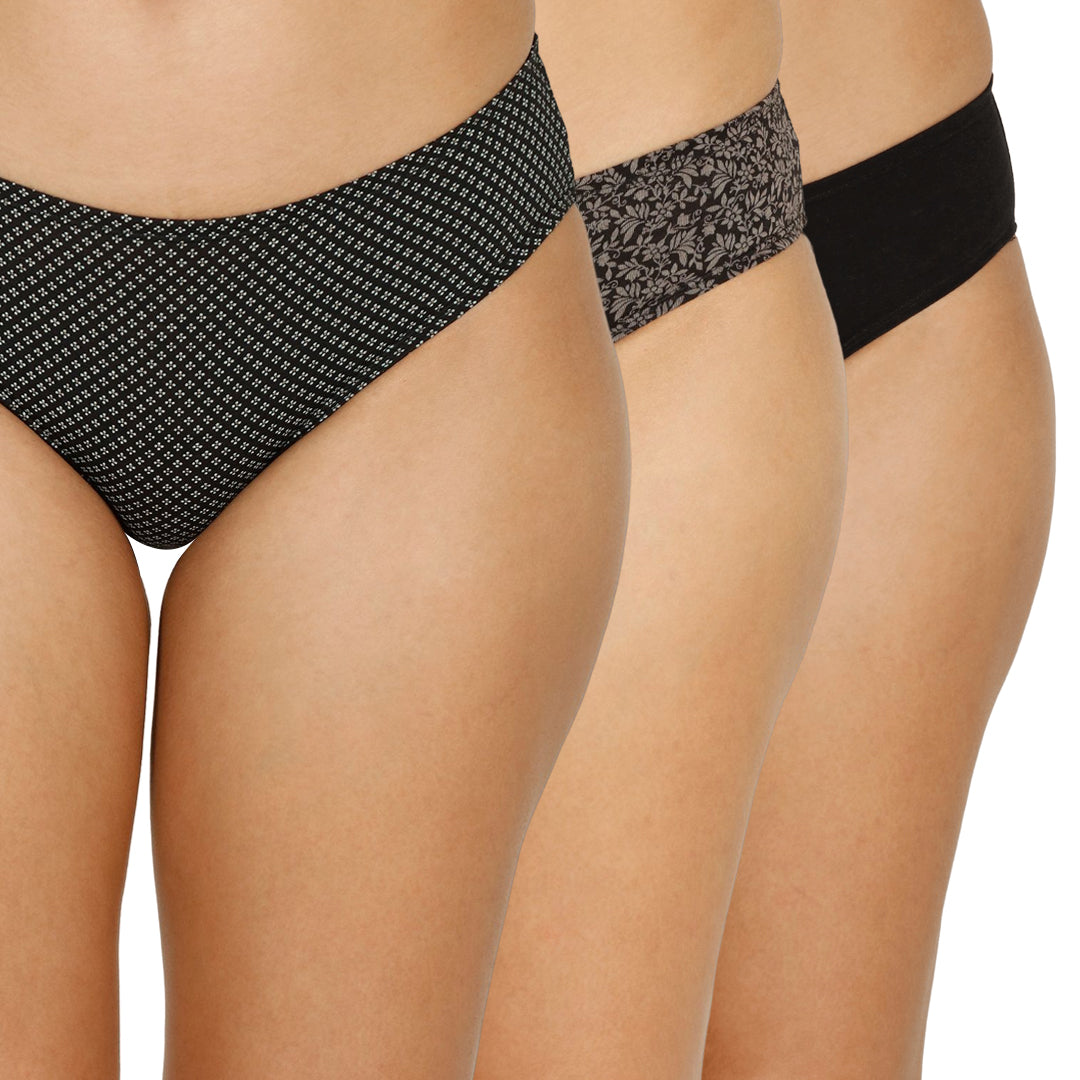 Organic Bamboo inner elastic printed Bikini for women-pack of 3's photograph that's made with an innovative bamboo and organic cotton fabric from Lavos Performance, a carbon neutral eco-fashion company. Lavos Performance Women's Bikini Panty comes in a pack of 3 with assorted colors. Perfect for your day-to-day routine. Made of signature Air jersey fabric that is extremely soft, lightweight, and skin-friendly. Added front and back coverage. Anti-bacterial and odor-free. Ultra Soft Bamboo/Cotton keeps you co