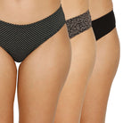 Organic Bamboo inner elastic printed Bikini for women-pack of 3's photograph that's made with an innovative bamboo and organic cotton fabric from Lavos Performance, a carbon neutral eco-fashion company. Lavos Performance Women's Bikini Panty comes in a pack of 3 with assorted colors. Perfect for your day-to-day routine. Made of signature Air jersey fabric that is extremely soft, lightweight, and skin-friendly. Added front and back coverage. Anti-bacterial and odor-free. Ultra Soft Bamboo/Cotton keeps you co