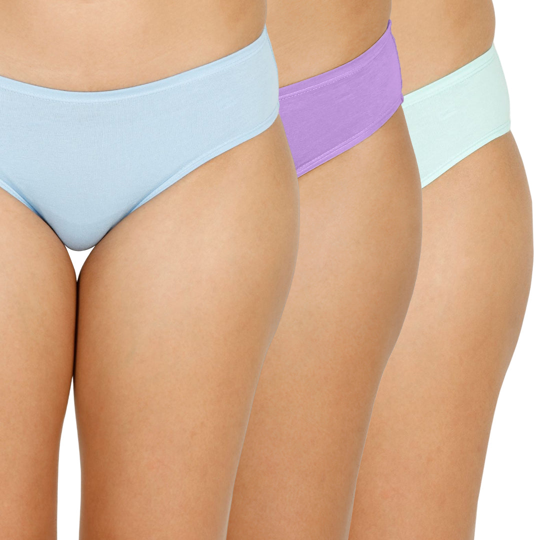 Organic bamboo Inner elastic Bikini for Women - Pack of 3's photograph that's made with an innovative bamboo and organic cotton fabric from Lavos Performance, a carbon neutral eco-fashion company. Lavos Performance Women's Bikini Panty is made out of Organic cotton and bamboo. Perfect for your day-to-day routine. Made of signature Air jersey fabric that is extremely soft, lightweight, and skin-friendly. Added front and back coverage. Anti-bacterial and odor-free. Ultra Soft Bamboo/Cotton keeps you cool all