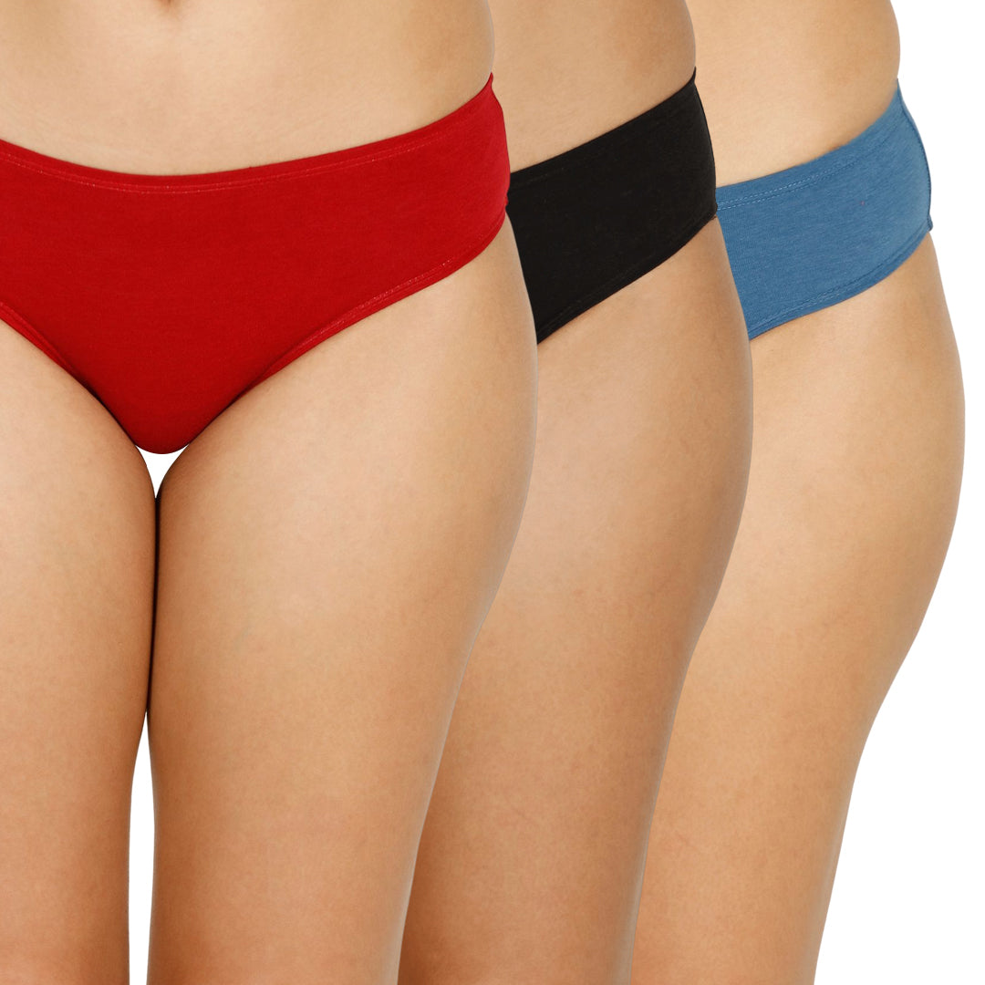 Organic bamboo Inner elastic Bikini for Women - Pack of 3's photograph that's made with an innovative bamboo and organic cotton fabric from Lavos Performance, a carbon neutral eco-fashion company. Lavos Performance Women's Bikini Panty is made out of Organic cotton and bamboo. Perfect for your day-to-day routine. Made of signature Air jersey fabric that is extremely soft, lightweight, and skin-friendly. Added front and back coverage. Anti-bacterial and odor-free. Ultra Soft Bamboo/Cotton keeps you cool all