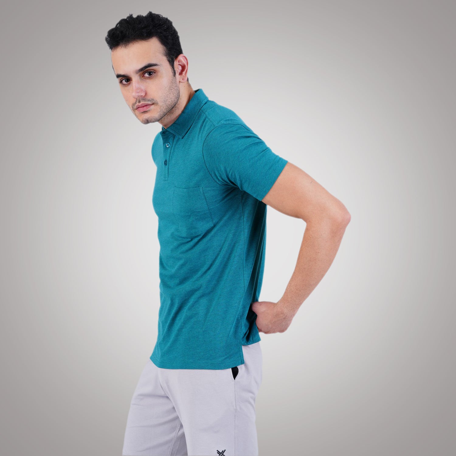 Bamboo Cotton Active Polo for Men's photograph that's made with an innovative bamboo and organic cotton fabric from Lavos Performance, a carbon neutral eco-fashion company. 