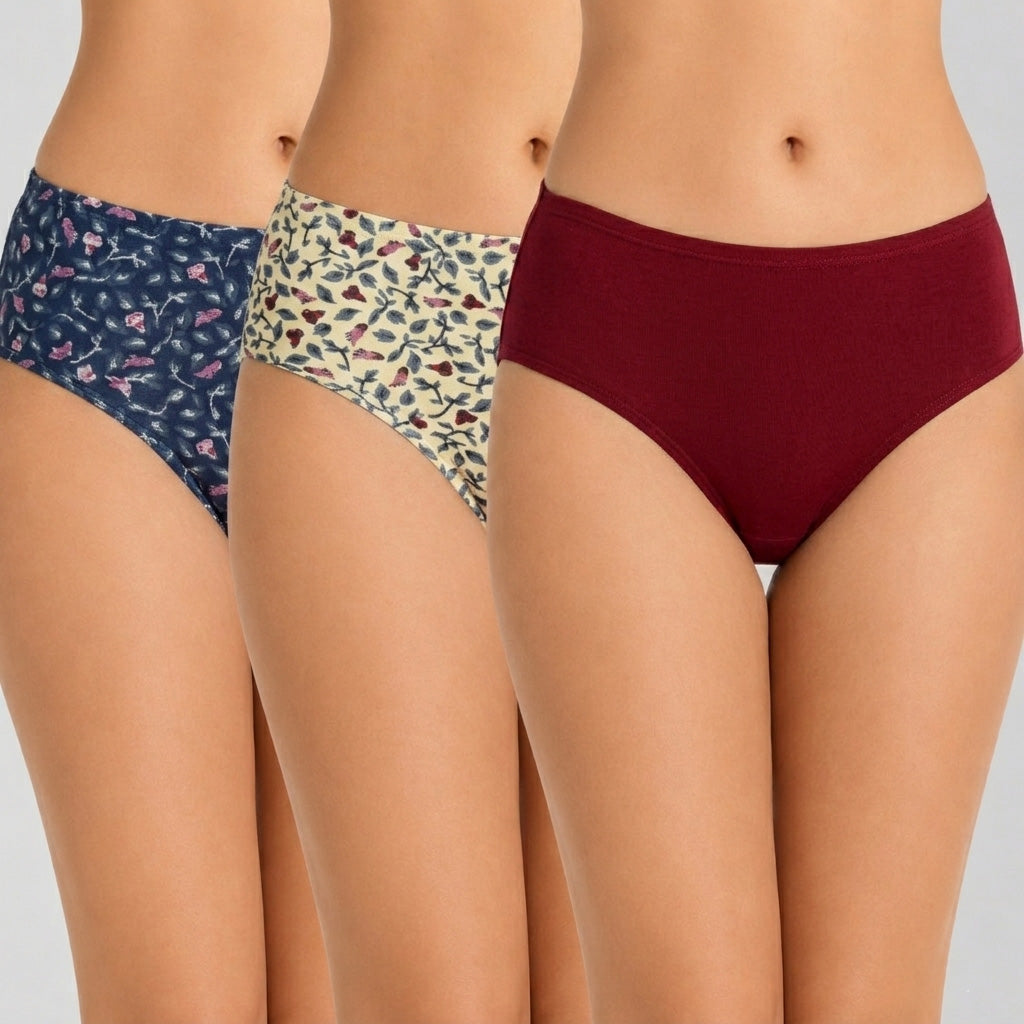 Lavos Women’s Bamboo Modal Mid Waist Hipster – Inner Elastic Comfort (Pack of 3)