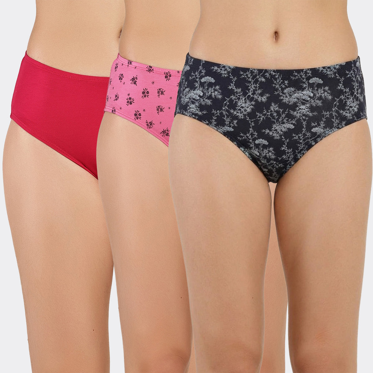 Lavos Women’s Bamboo Modal Mid Waist Hipster – Inner Elastic Comfort (Pack of 3)