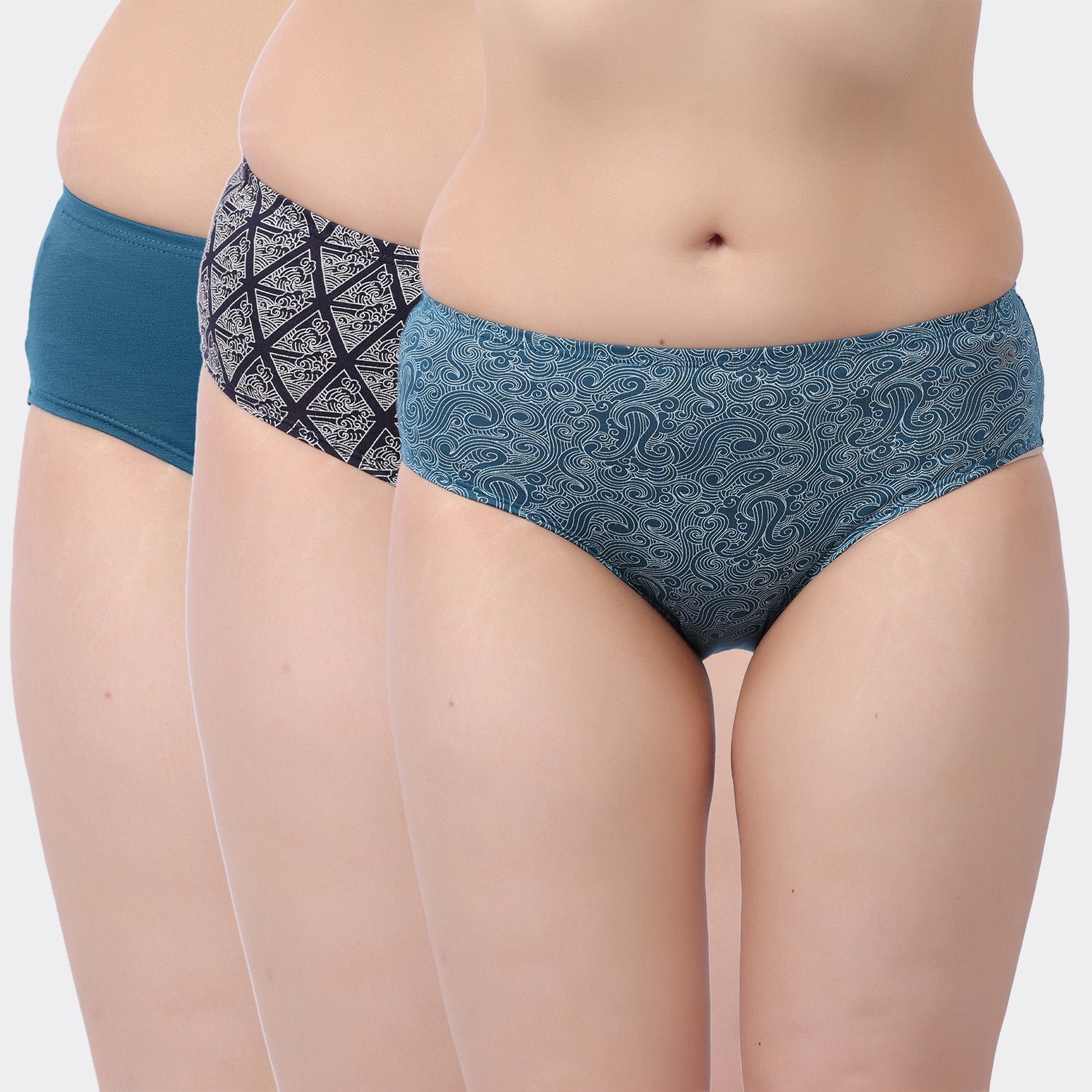 Lavos Women’s Bamboo Modal Mid Waist Hipster – Inner Elastic Comfort (Pack of 3)
