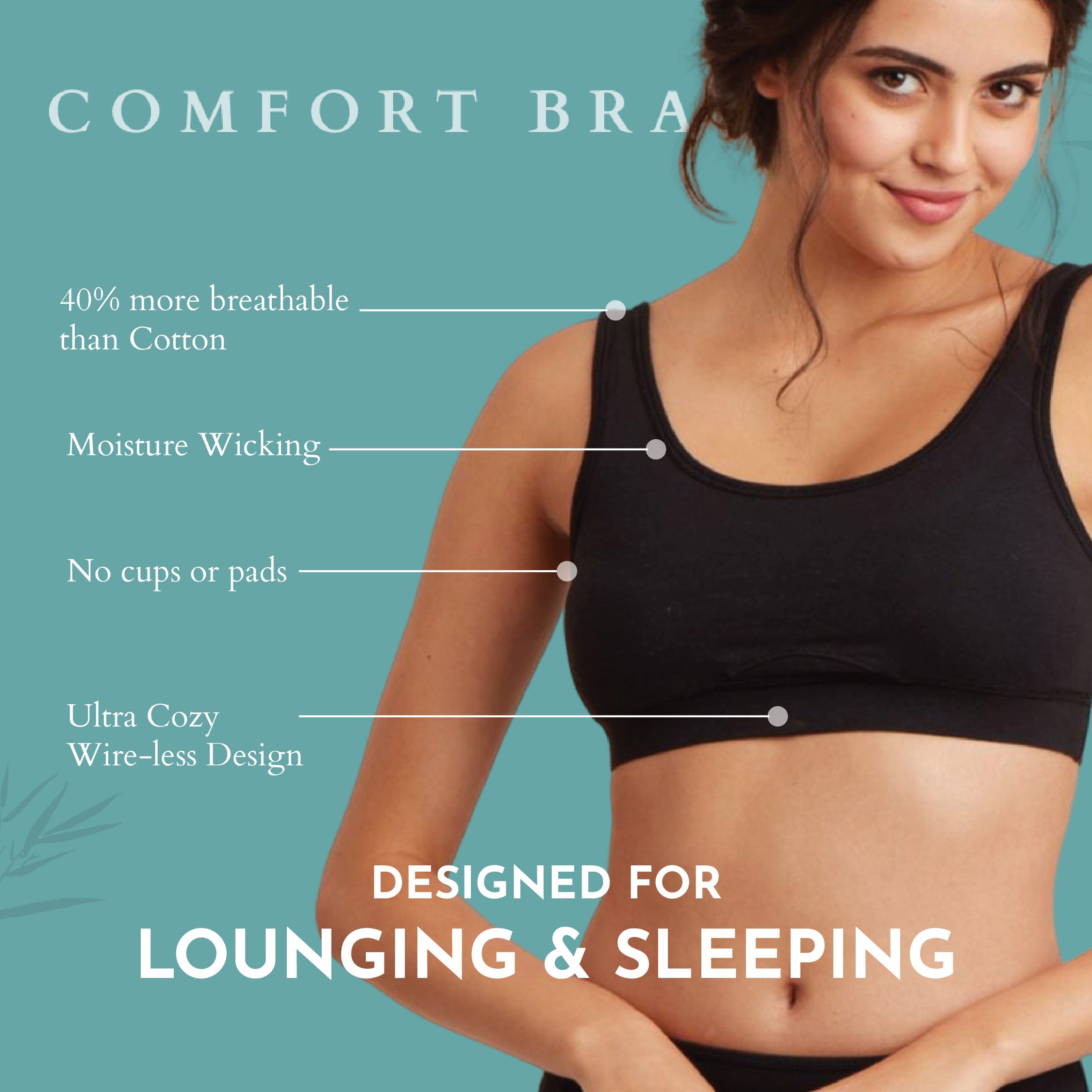 Bamboo Comfort Bra | Sleep Bra | Lounge bra - For Women's photograph that's made with an innovative bamboo and organic cotton fabric from Lavos Performance, a carbon neutral eco-fashion company. Sleep & night bra • made from natural bamboo cotton fabric • India's #1 night wear bra for at home bra comfort • Night wear bra with moisture wicking and breathable fabric • Slip on bra and enjoy a wirefree bra experience • Most comfortable bra that's got bra support • COD • 100% natural fabric
