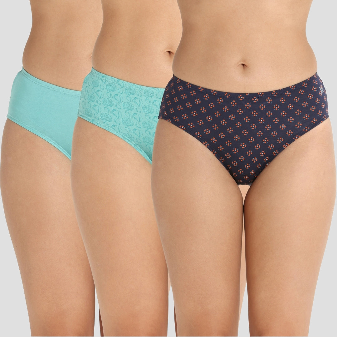 Lavos Women’s Bamboo Modal Mid Waist Hipster – Inner Elastic Comfort (Pack of 3)