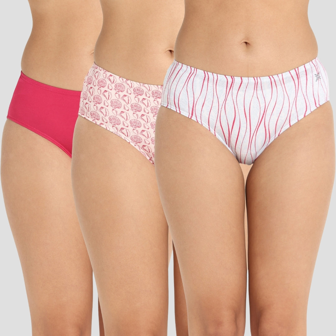 Lavos Women’s Bamboo Modal Mid Waist Hipster – Inner Elastic Comfort (Pack of 3)