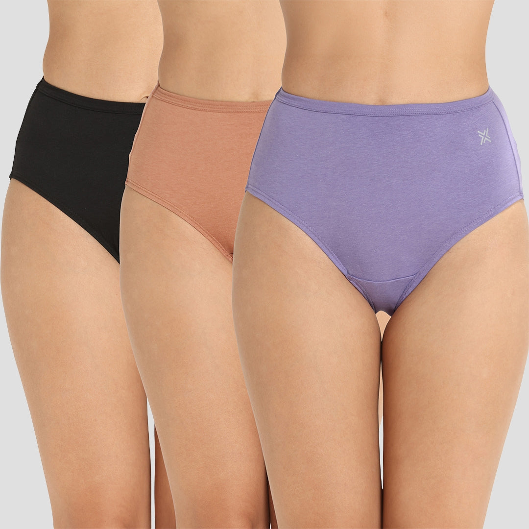 Lavos Women’s High Waist Inner Elastic Hipster – Full Back Coverage Bamboo Comfort (Pack of 3)