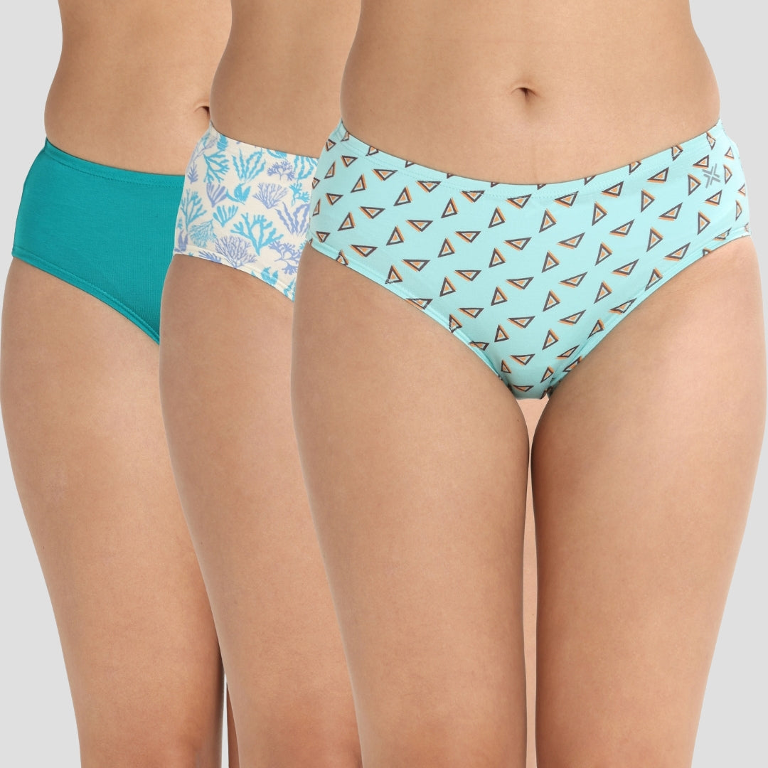 Lavos Women’s Bamboo Modal Mid Waist Hipster – Inner Elastic Comfort (Pack of 3)