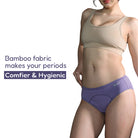 Bamboo Low flow Period Panty for Women's photograph that's made with an innovative bamboo and organic cotton fabric from Lavos Performance, a carbon neutral eco-fashion company. No stain period panty for women • Made from hygienic bamboo fabric • Best reusable period underwear that are antibacterial & odour-resistant • Stain-free • Worry-free • 4-layer protection • Bamboo period panties for women of all age • India's #1 Bamboo Period Panty • Reusable Period Panty