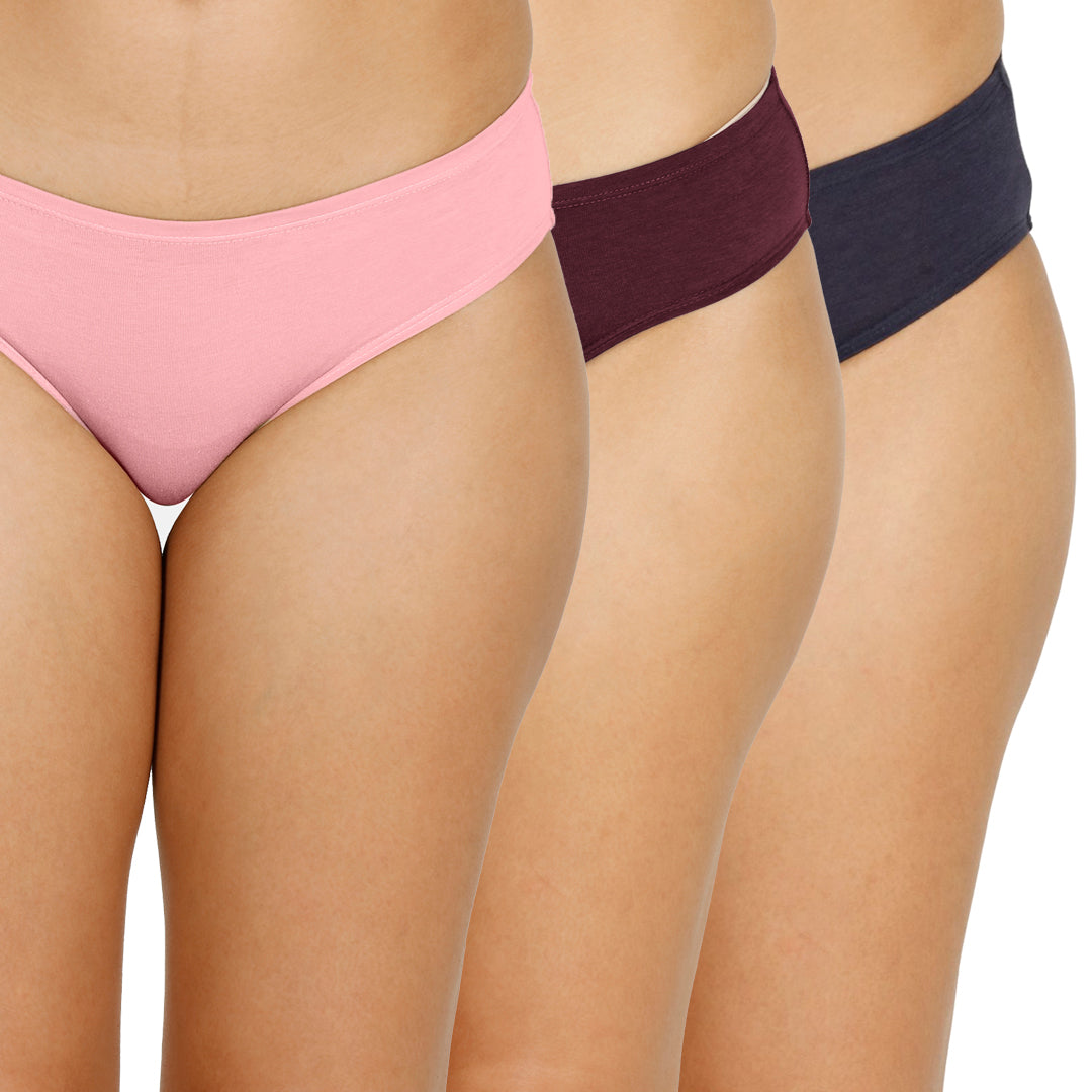 Organic bamboo Inner elastic Bikini for Women - Pack of 3's photograph that's made with an innovative bamboo and organic cotton fabric from Lavos Performance, a carbon neutral eco-fashion company. Lavos Performance Women's Bikini Panty is made out of Organic cotton and bamboo. Perfect for your day-to-day routine. Made of signature Air jersey fabric that is extremely soft, lightweight, and skin-friendly. Added front and back coverage. Anti-bacterial and odor-free. Ultra Soft Bamboo/Cotton keeps you cool all 