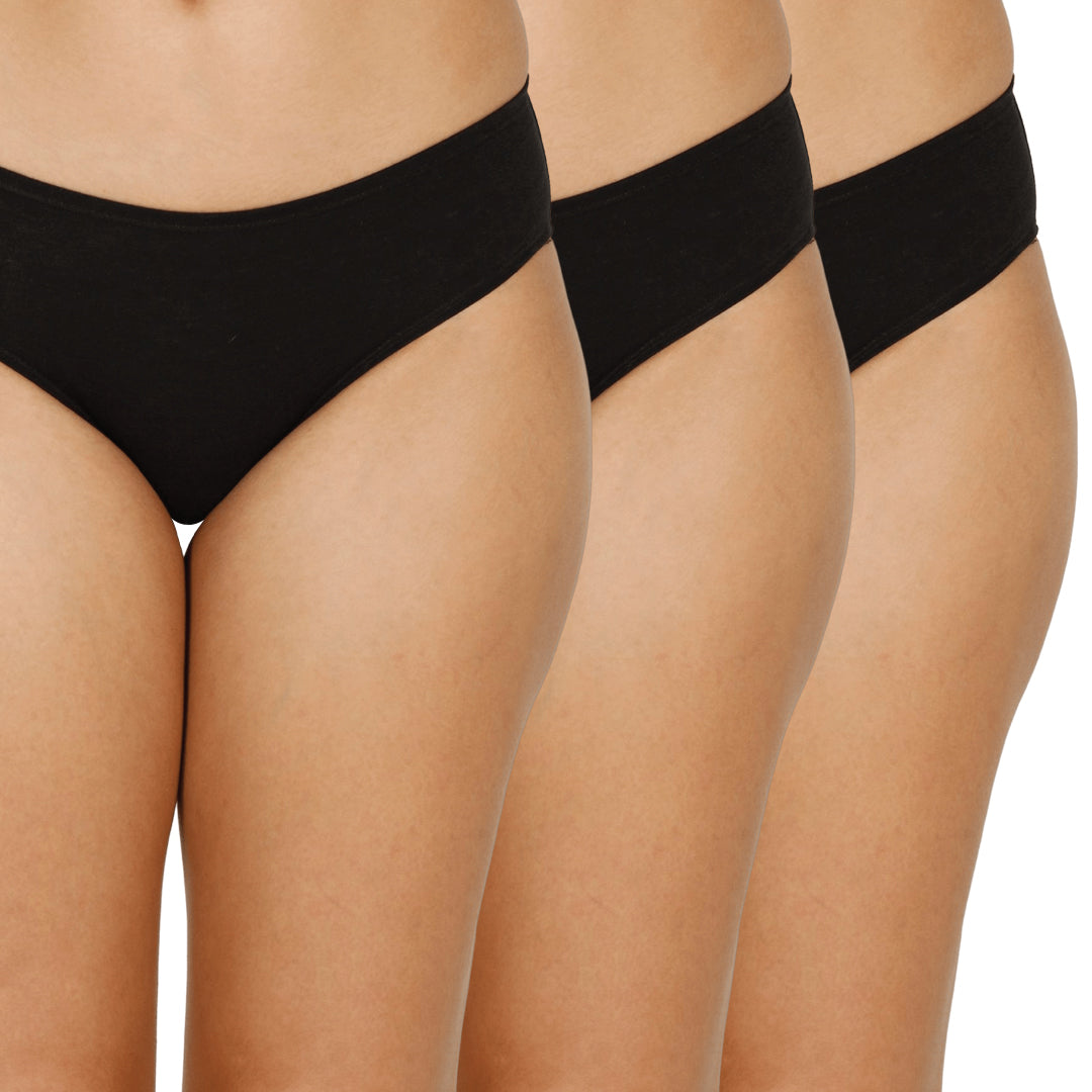 Organic bamboo Inner elastic Bikini for Women - Pack of 3's photograph that's made with an innovative bamboo and organic cotton fabric from Lavos Performance, a carbon neutral eco-fashion company. Lavos Performance Women's Bikini Panty is made out of Organic cotton and bamboo. Perfect for your day-to-day routine. Made of signature Air jersey fabric that is extremely soft, lightweight, and skin-friendly. Added front and back coverage. Anti-bacterial and odor-free. Ultra Soft Bamboo/Cotton keeps you cool all 