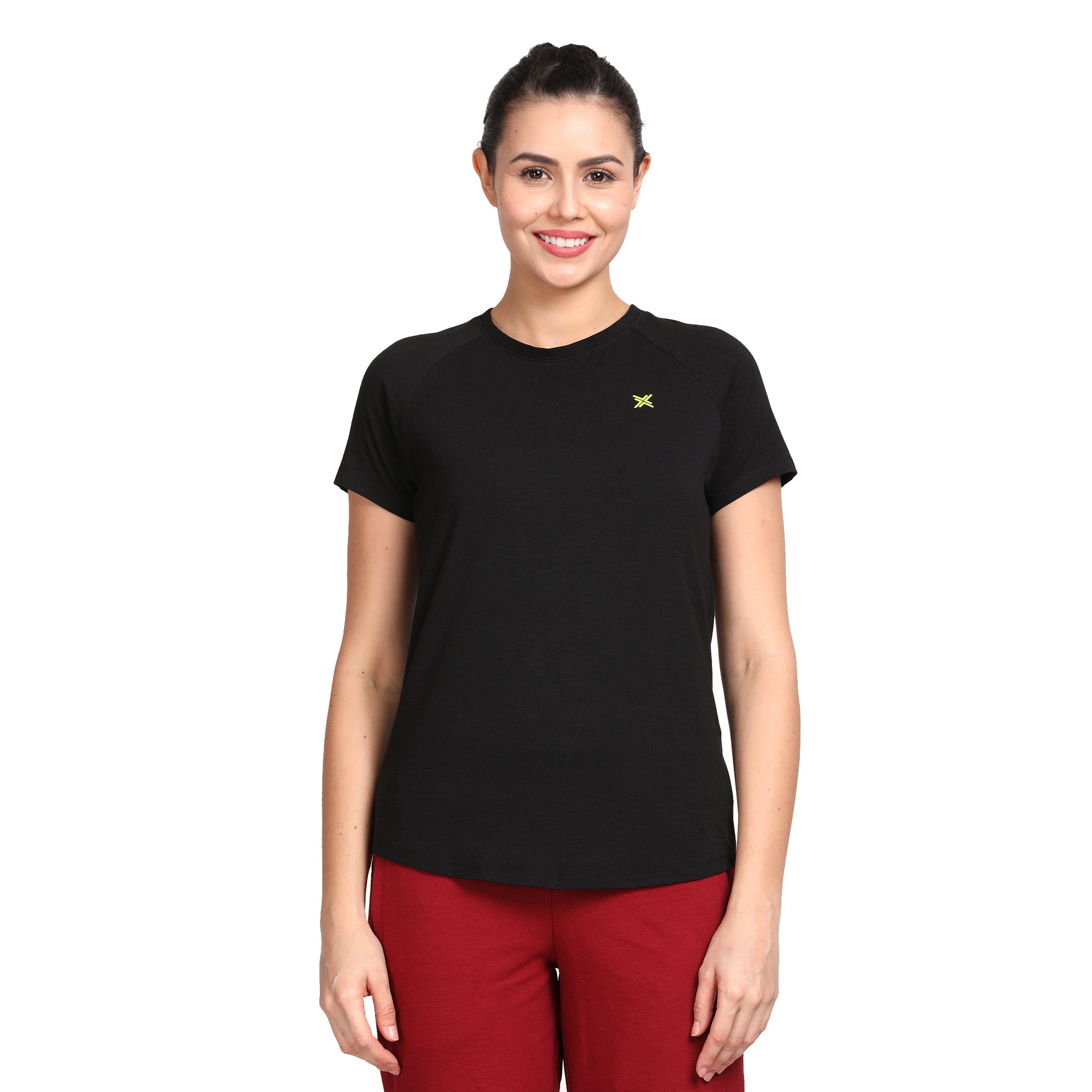 Women's Active Round Neck Tee's photograph that's made with an innovative bamboo and organic cotton fabric from Lavos Performance, a carbon neutral eco-fashion company. 