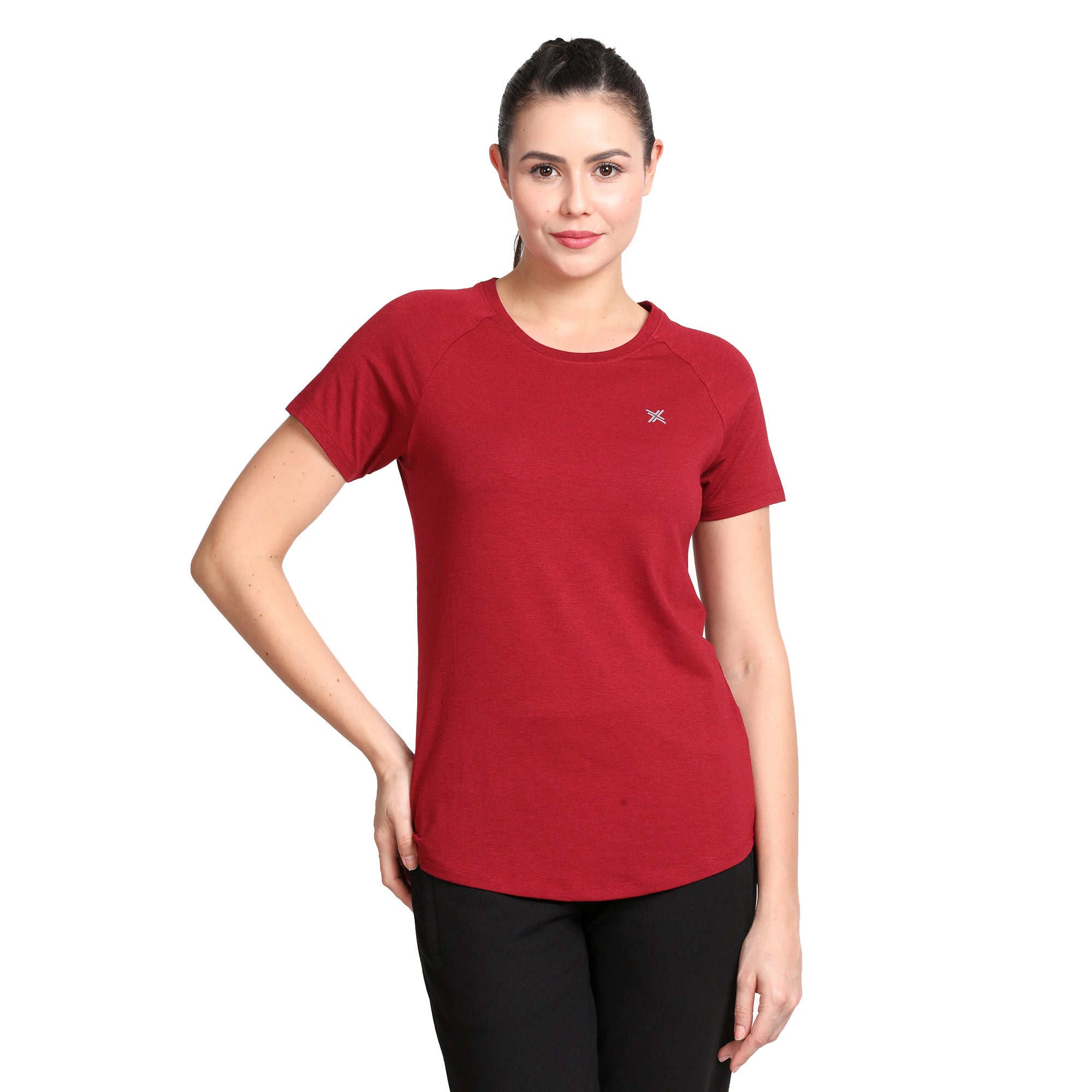 Women's Active Round Neck Tee's photograph that's made with an innovative bamboo and organic cotton fabric from Lavos Performance, a carbon neutral eco-fashion company. 