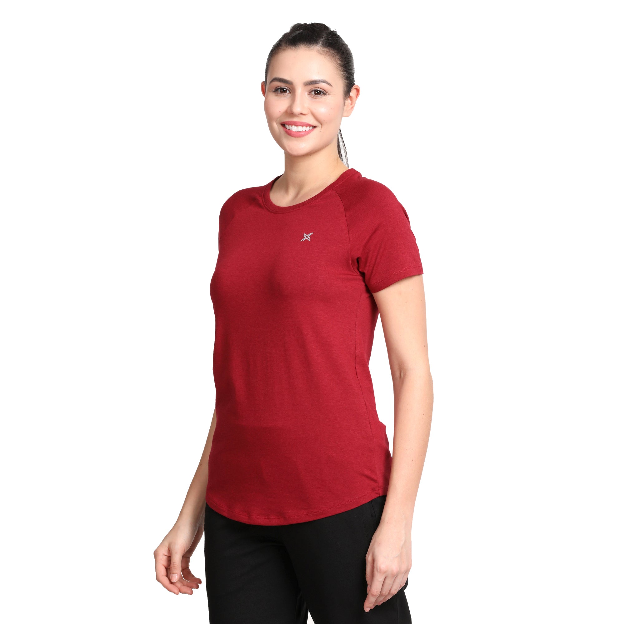 Women's Active Round Neck Tee's photograph that's made with an innovative bamboo and organic cotton fabric from Lavos Performance, a carbon neutral eco-fashion company. 