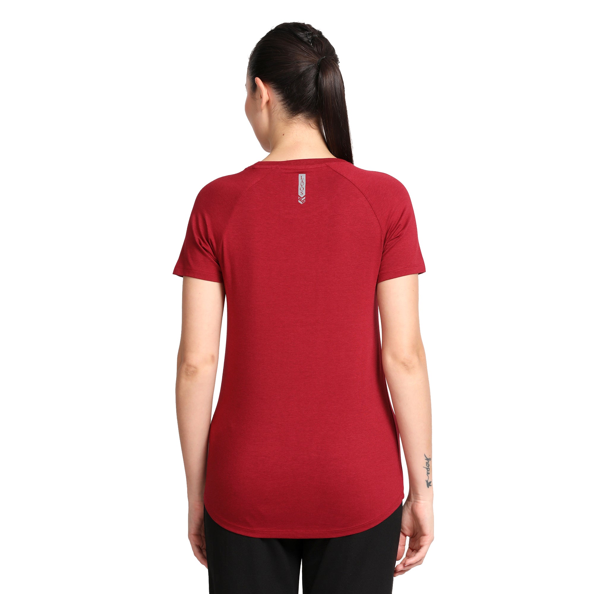 Women's Active Round Neck Tee's photograph that's made with an innovative bamboo and organic cotton fabric from Lavos Performance, a carbon neutral eco-fashion company. 