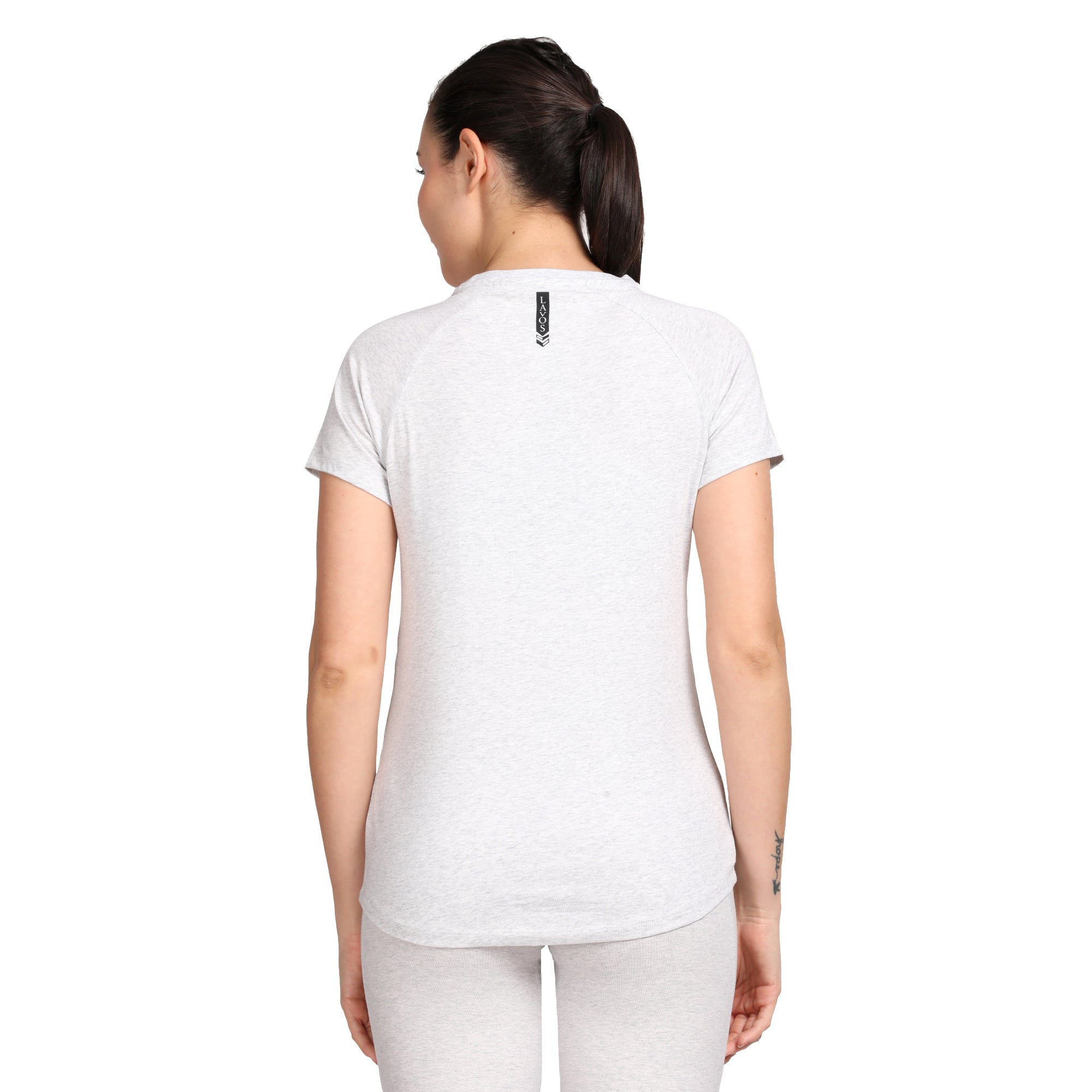 Women's Active Round Neck Tee's photograph that's made with an innovative bamboo and organic cotton fabric from Lavos Performance, a carbon neutral eco-fashion company. 